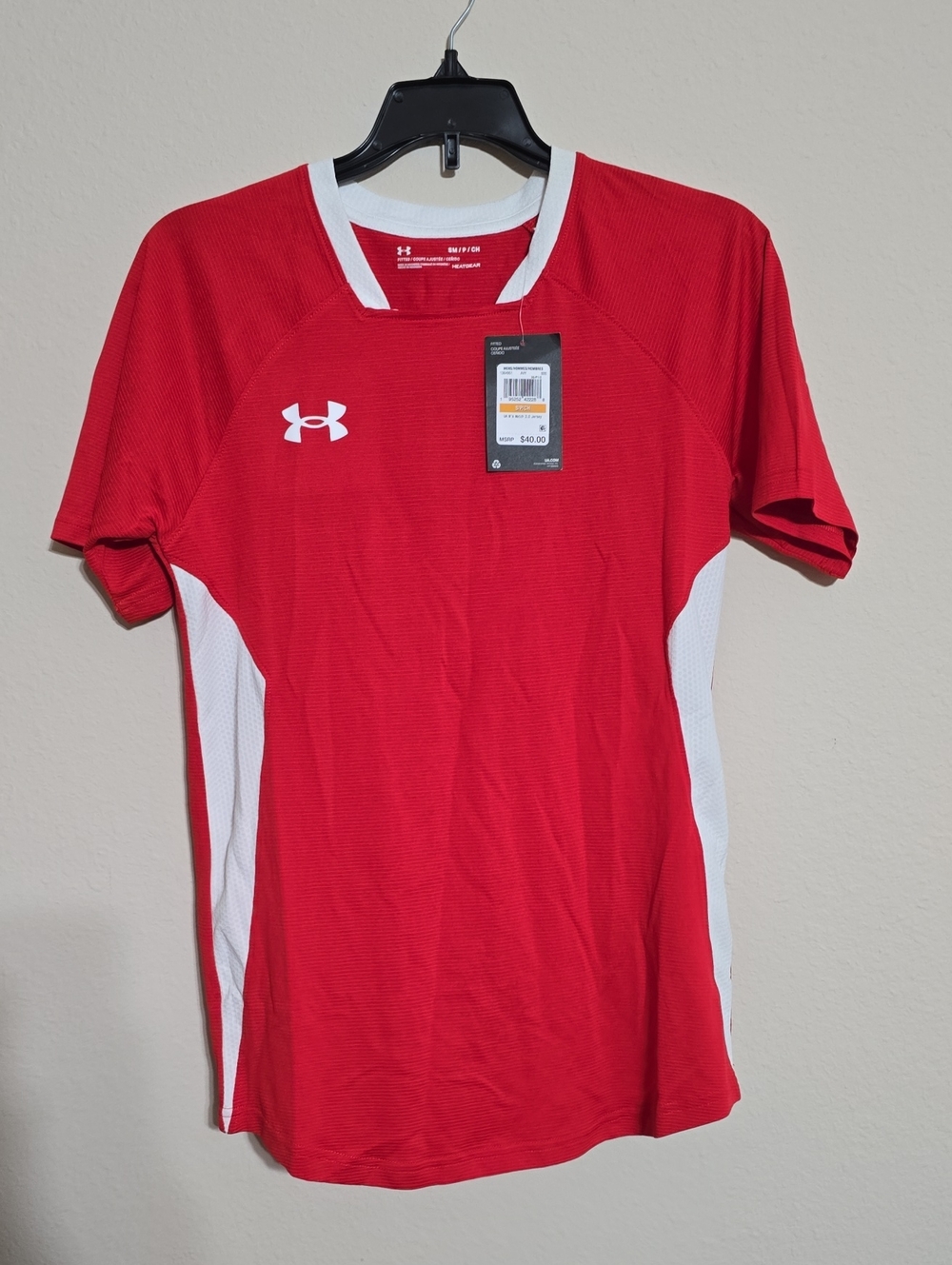 NWT Mens Under Armour Red and White Men’s Athletic Short Sleeve Polo Size S